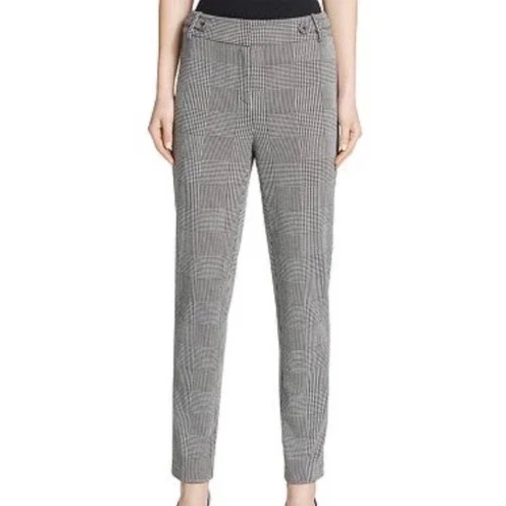 Calvin Klein Women Sz 6 Black/White Plaid Flat Front Tapered Leg Dress Pants